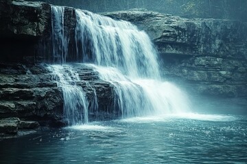 Fototapeta premium Cascading waterfall over rocky steps into a tranquil pool