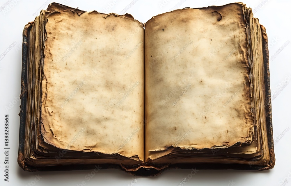 Aufkleber Ancient Open Book with Blank Pages and Aged Paper Texture Historical Document and Copy Space Vintage Literature : Generative AI