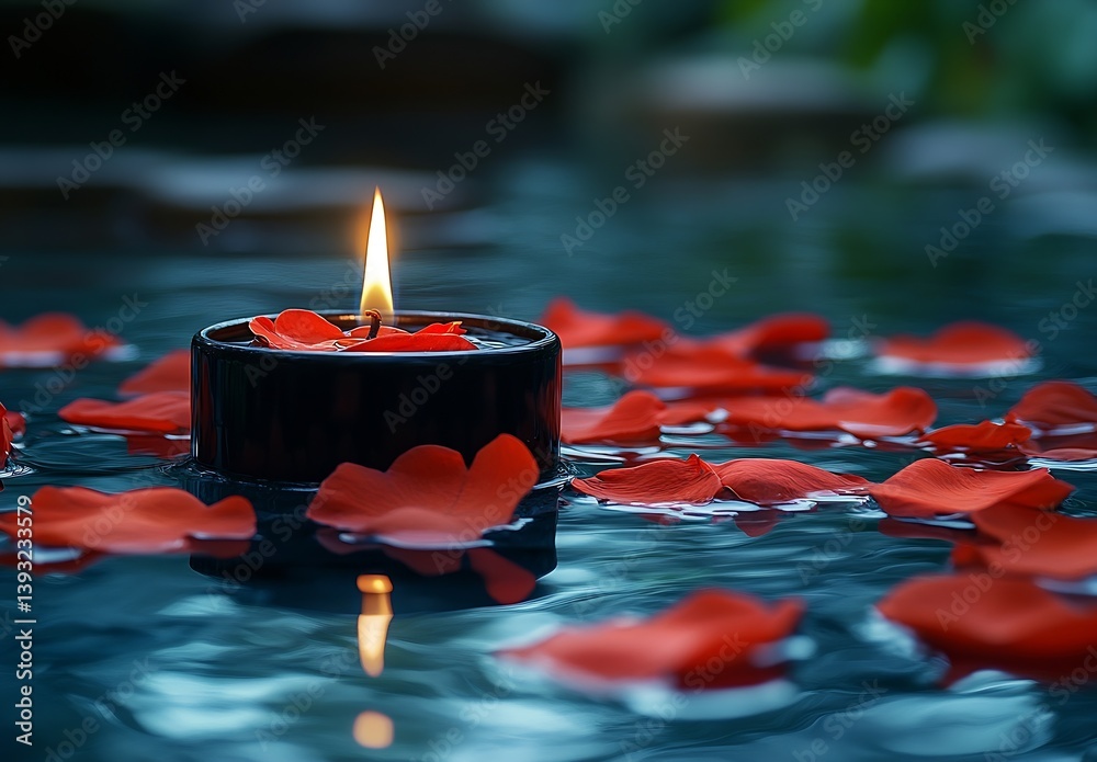 Aufkleber serene candlelit scene with red rose petals floating on water romantic ambiance still life tranquili