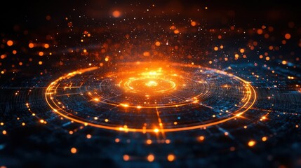 Abstract digital graphic with glowing concentric circles