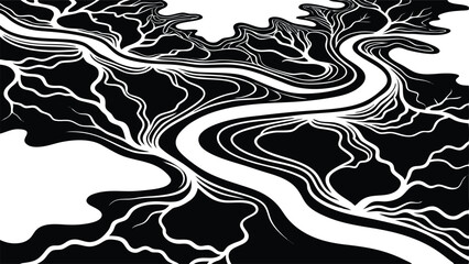 Obraz premium Abstract River Landscape Black and White Illustration