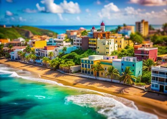 Fototapeta premium A TiltShift Perspective of a Vibrant Puerto Rican Coastal Town Miniature Charm and Coastal Beauty