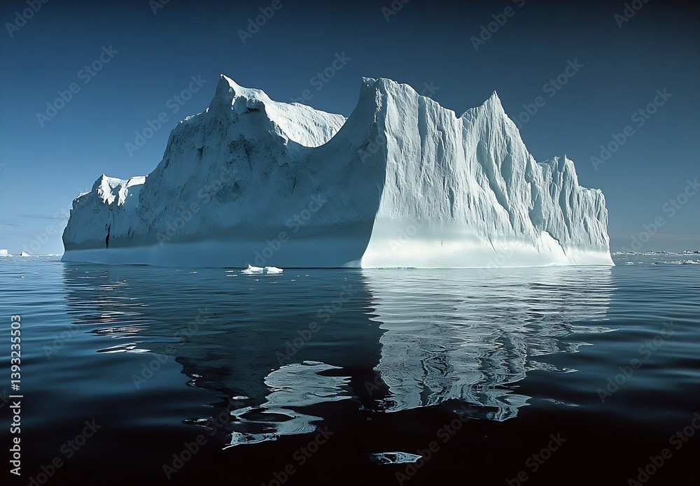 Poster massive iceberg floating in arctic waters reflecting on the calm sea with a clear blue sky majestic 