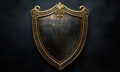 Fototapeta premium Ornate gold and black shield representing security and protection