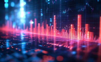Abstract Data Visualization with Glowing Bars and Lines Finance and Technology Concept Digital Network Modern Information Graphic : Generative AI
