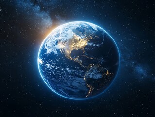 The Beautiful Blue Planet Earth Surrounded By Numerous Sparkling Stars