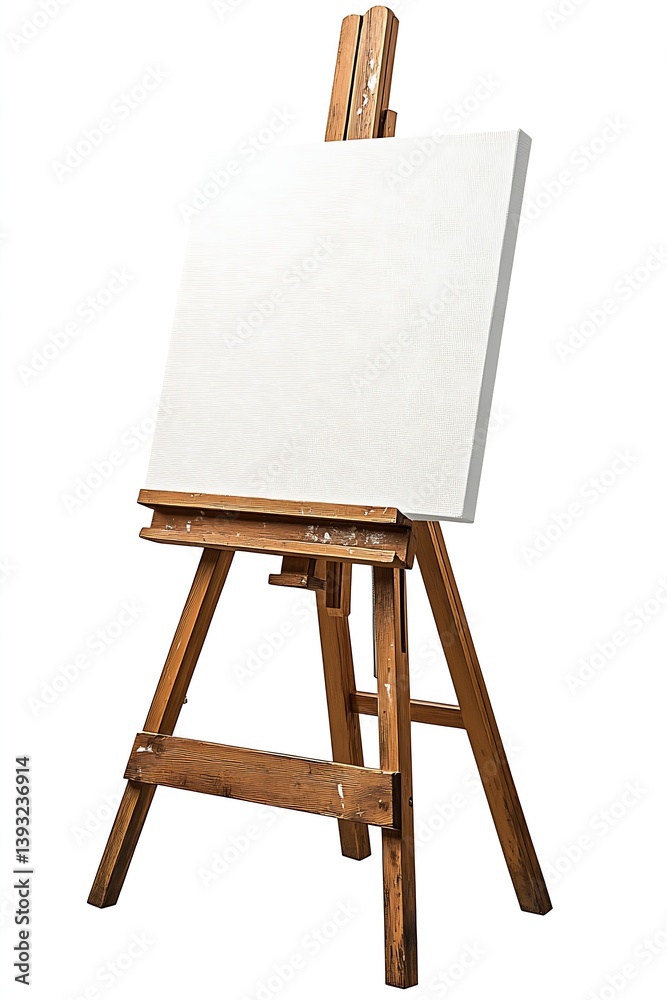 Poster artist easel with blank canvas isolated on white background ready for painting studio equipment imag