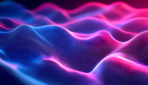 Engaging abstract digital waves in pink and blue hues offering a sense of fluid movement : Generative AI