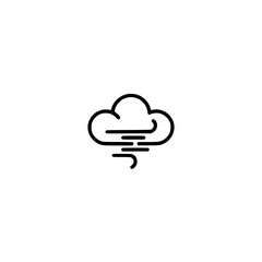 Minimalist Weather Icon: Windy Cloud, Simple Black Outline, White Background