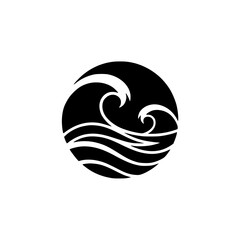 Minimalist Black and White Wave Logo in Circle