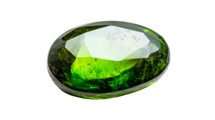 Green gemstone with unique patterns, cut out transparent