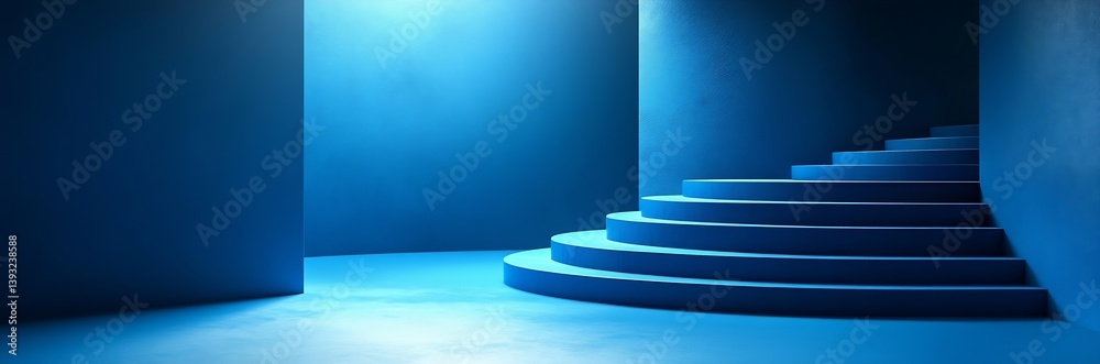 Aufkleber modern architecture blue staircase minimalist design with smooth curved steps cool tone interior : g