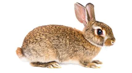 Obraz premium European rabbit sitting, brown fur, long ears, whiskers, cute animal, cut out transparent