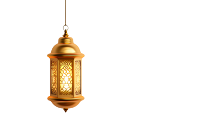 Golden arabic lantern, traditional ramadan decoration, cut out transparent