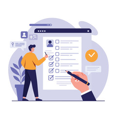 Person checking tasks on a list in flat vector art style