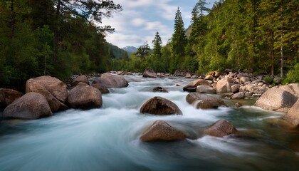 Landscape of long exposure of wild river