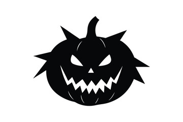 Silhouette art drawing of a creepy jack-o'-lantern with jagged teeth and evil eyes.eps