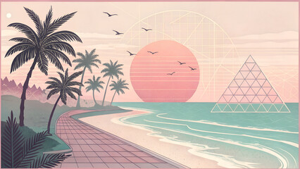 Geometric Tropical Seascape Summer Pattern 