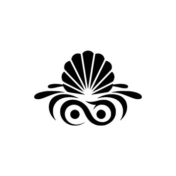 Black & White Decorative Seashell Design on White Background