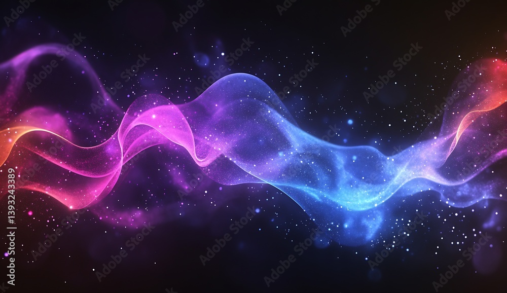 Poster Cosmic abstract wave background in stunning colors of blue and pink with sparkling stars effect : Generative AI