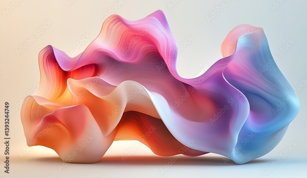 Poster Colorful flowing abstract sculpture with a vibrant array of soft pastel hues in a dynamic shape : Generative AI