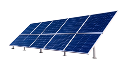 Solar panels array installation technology background, cut out transparent