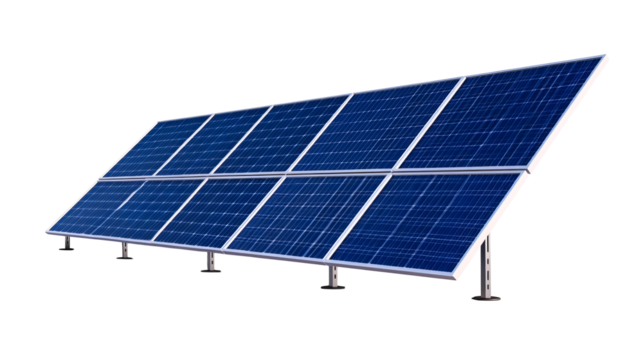 Solar panels array installation technology background, cut out transparent