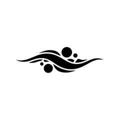 Abstract Black Wave and Circles Design on White Background