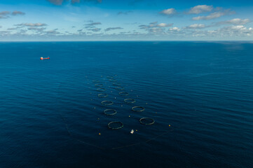 Tuna rungs in Mediterranean sea. Tuna fish farm