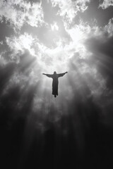 Jesus Christ standing in the air, seen in the sky during his ascension or the second coming