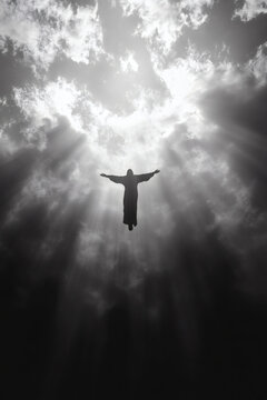 Jesus Christ standing in the air, seen in the sky during his ascension or the second coming