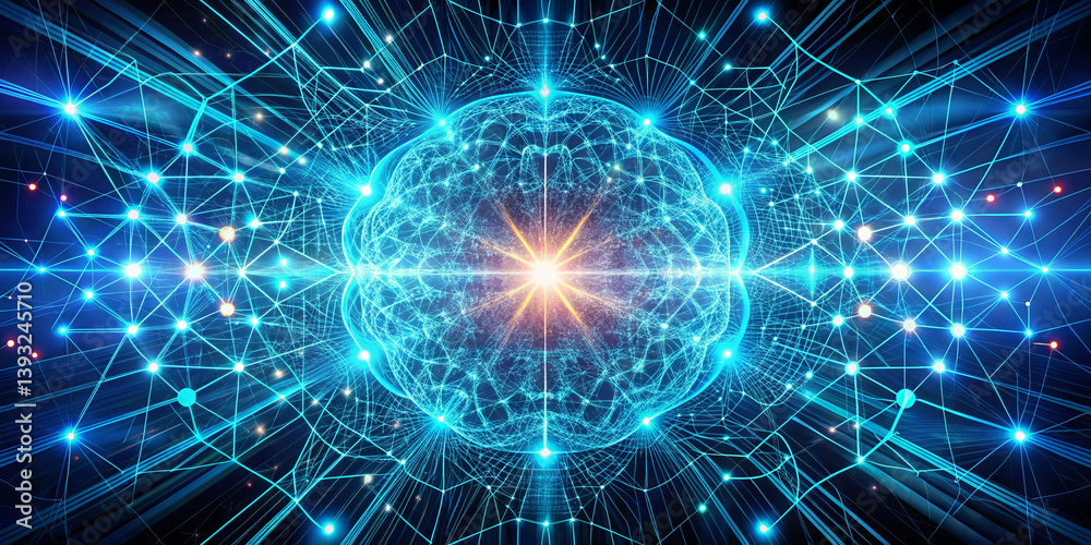 Poster colorful abstract art captures the intricate connections of atomic particles, showcasing energy flow