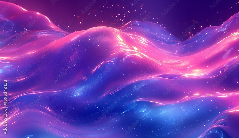 Fototapete Glowing waves of vibrant colors creating an alluring abstract scene with purple and blue elements : Generative AI
