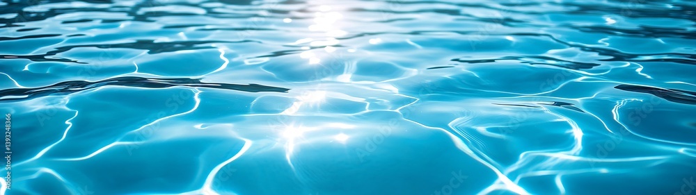 Poster Sparkling Blue Water Surface with Sun Reflection Abstract Ripple Texture and Refreshing Aquatic Background Ocean Scene : Generative AI