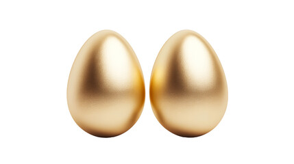 Two golden eggs on the black background, cut out transparent