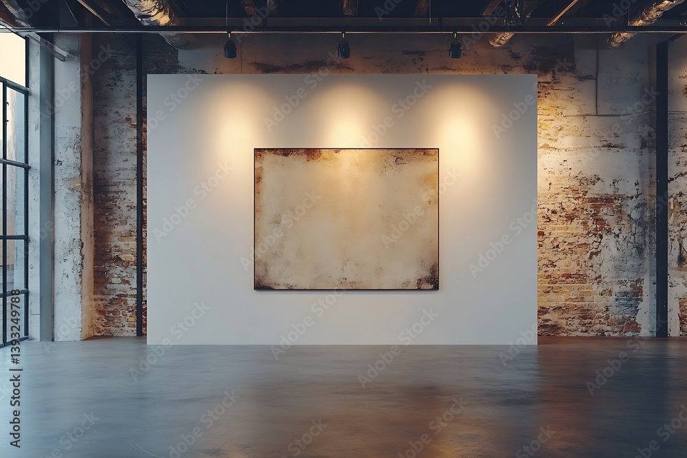 Fototapete modern art gallery space with empty canvas spotlit white wall in loft style room for exhibition and 