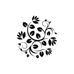 Elegant Black Floral Ornament on White Background, Vector Illustration