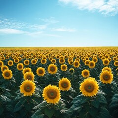 Obraz premium image of a vast sunflower field glowing under a radiant summer sky isolated on a plain background endless rows of bright sunflowers reaching toward a clear blue sky 