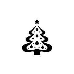 Minimalist Black Christmas Tree Icon on White Background