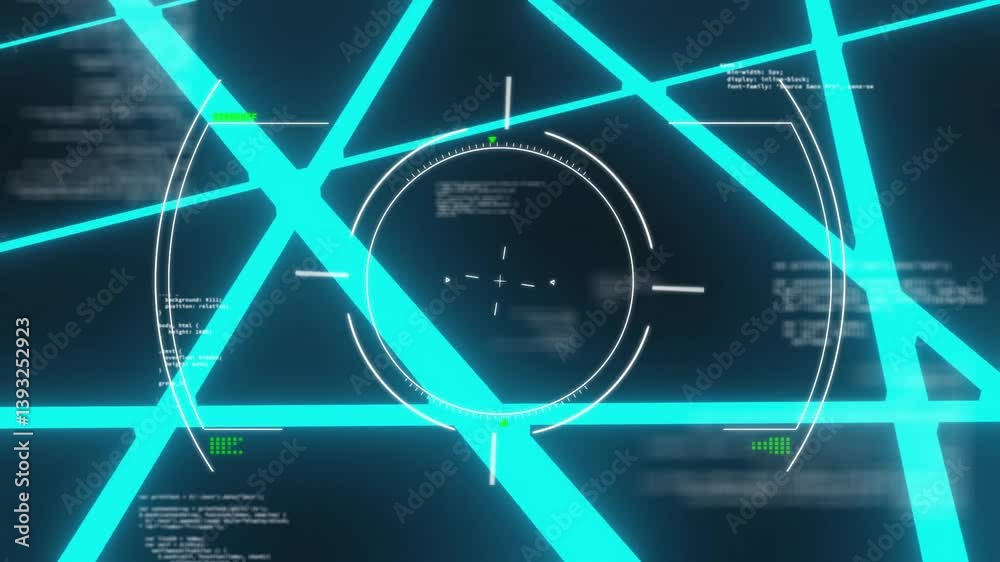 Poster animation of glowing blue lines with data processing on futuristic digital interface