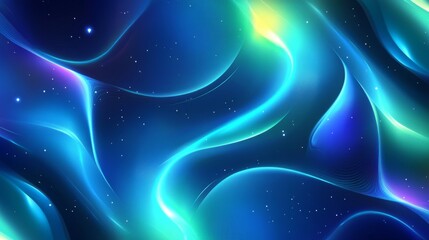 Abstract neon wave background with starry night sky and fluid light patterns
