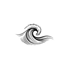 Hand-Drawn Ocean Wave Illustration in Minimalist Style, Black and White