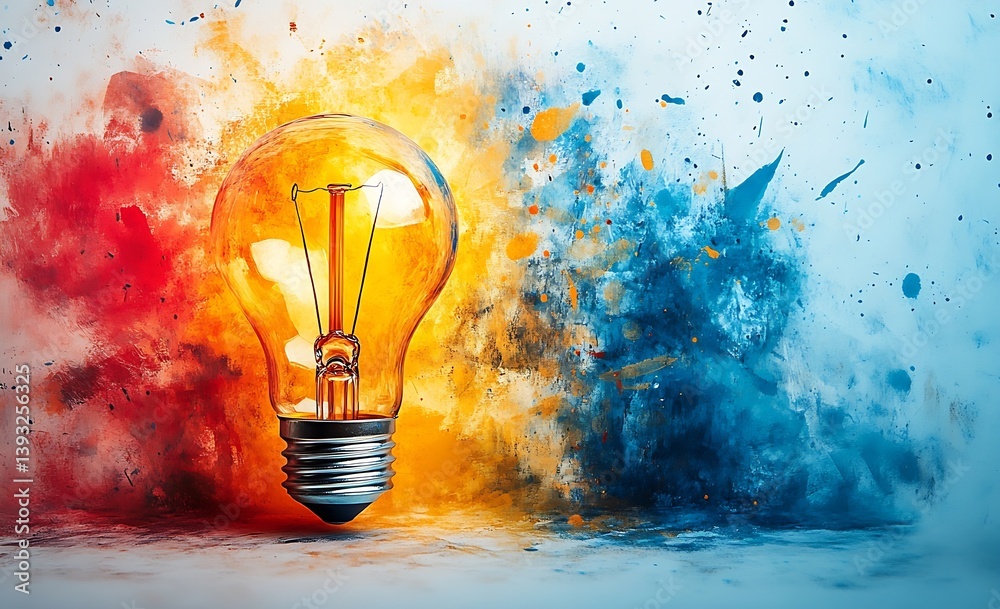 Poster lightbulb with vivid watercolor splashes creative energy ideas and innovation concept art digital de