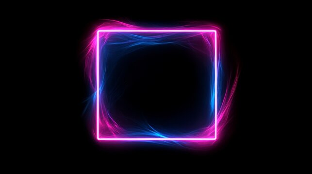 Vibrant neon frame with abstract glowing light in dark background for modern design