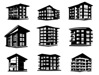 Collection of Apartment complexes vector icons, Apartment complexes vector illustrations