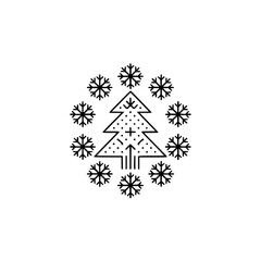 Fototapeta premium Minimalist Christmas Tree & Snowflake Design - Modern Holiday Icon