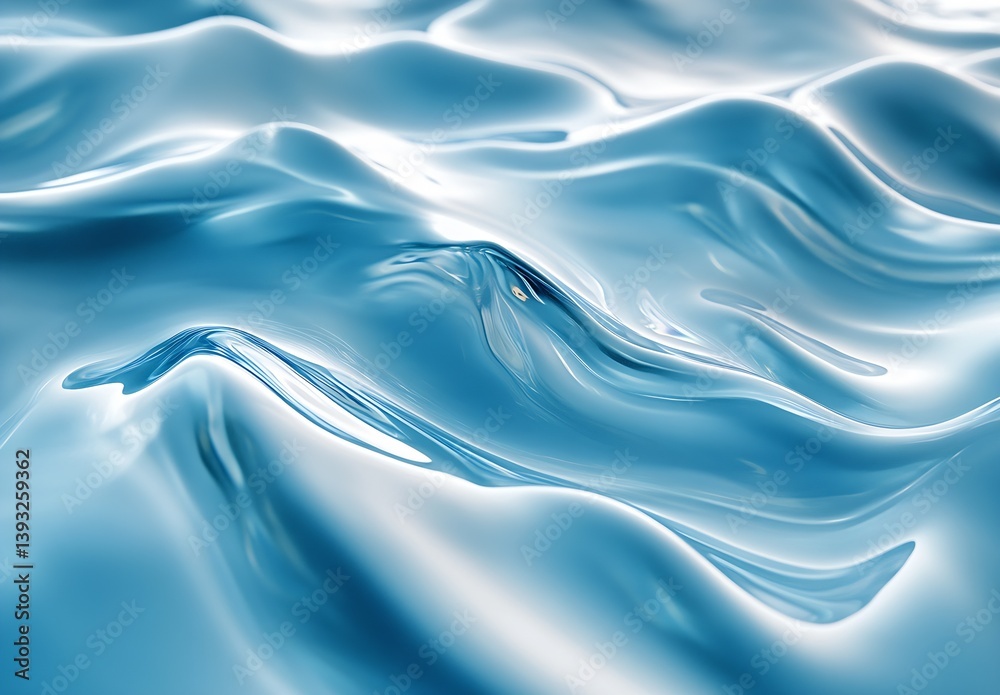 Poster glassy water waves with soft fluidity and bright blue hues for modern design : generative ai