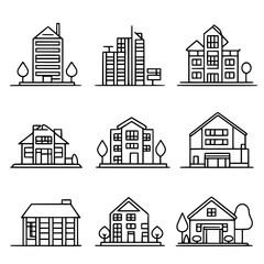 Fototapeta premium Collection of Residential Buildings line vector designs, Residential Buildings illustration art