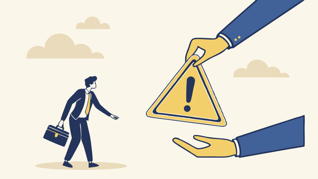 Businessman Receives Warning Sign Alert From Hand Offering Advice And Caution