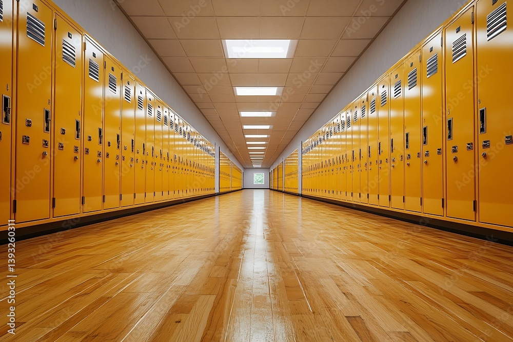 Poster school hallway with lockers long perspective view empty school corridor back to school education set